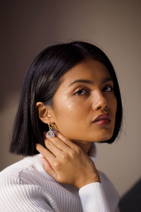Pepper You: Mini Moon Rising Arc Hoops in Lilac Marble & Gold