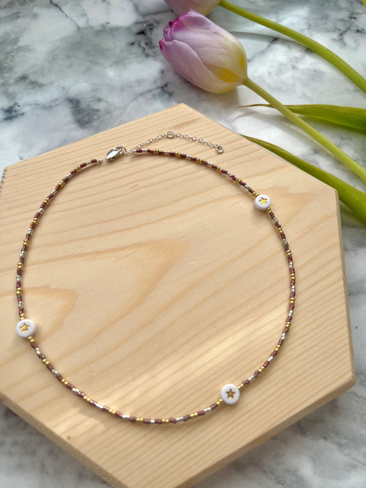 Lee:Lie Berry Shimmer Seed Bead Necklace