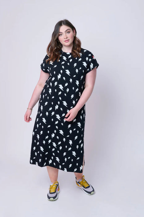 Scamp & Dude: Black with White Lightning Bolt Midi T-Shirt Dress