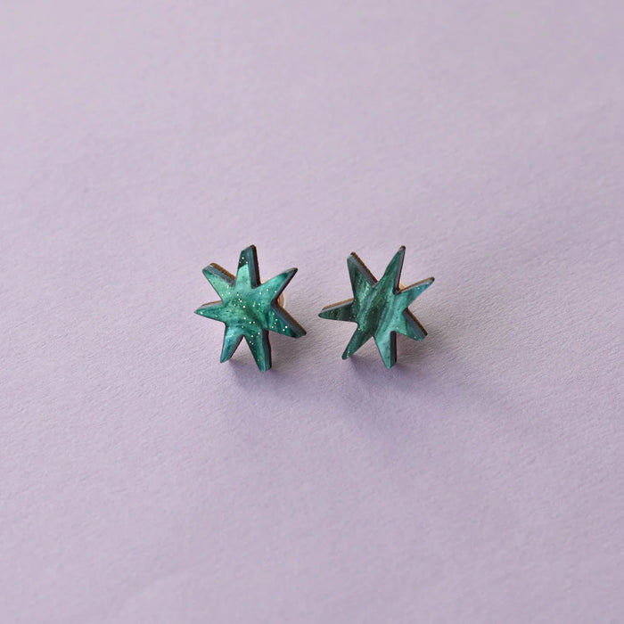 Pepper You: Hand Drawn Star Studs in Marble Teal Sparkle