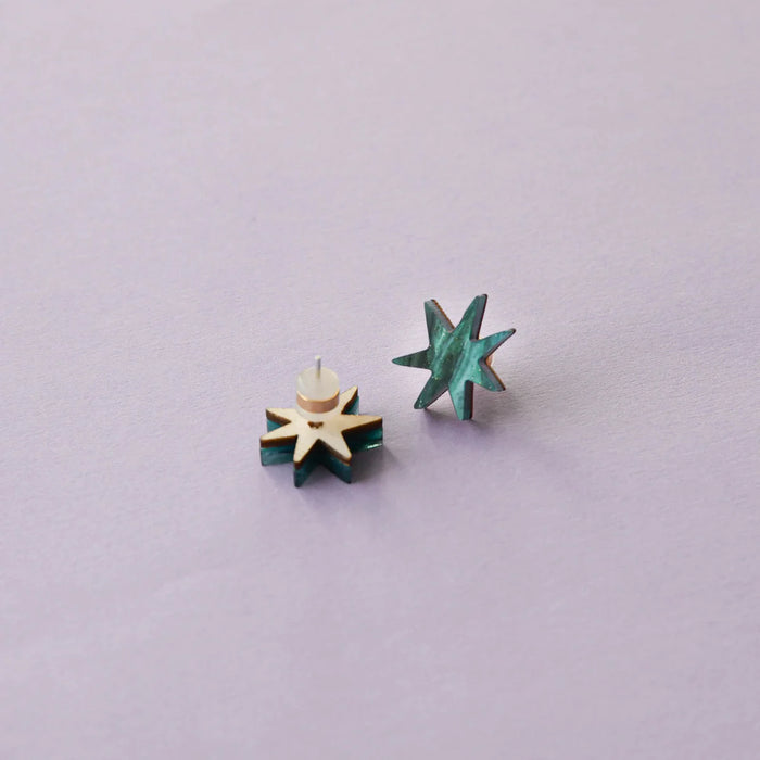 Pepper You: Hand Drawn Star Studs in Marble Teal Sparkle