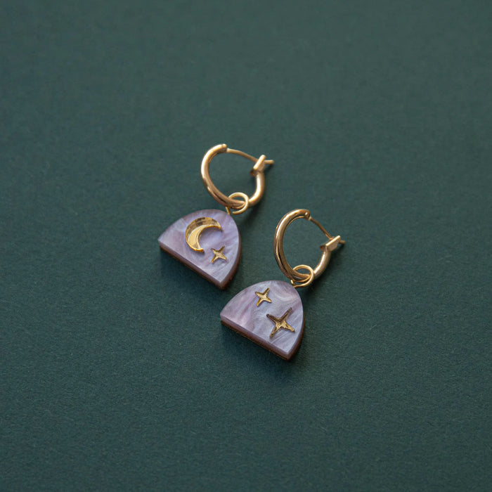Pepper You: Mini Moon Rising Arc Hoops in Lilac Marble & Gold