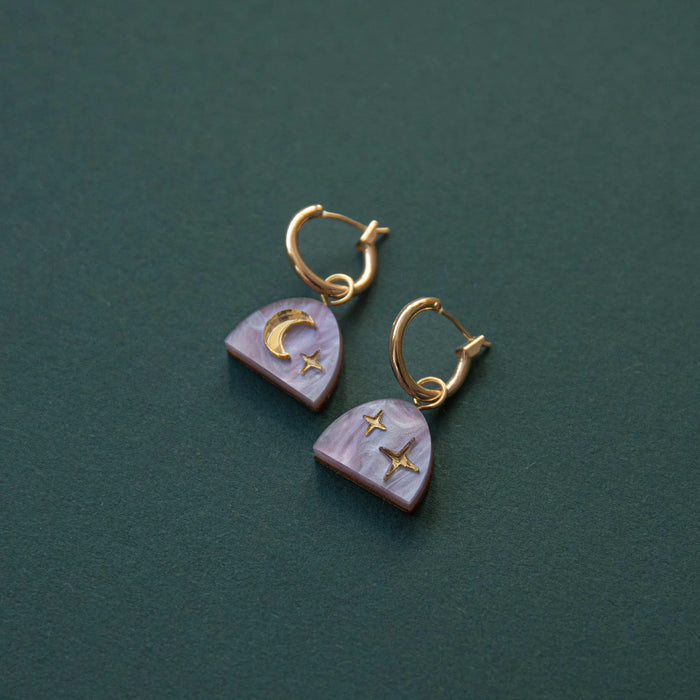 Pepper You: Mini Moon Rising Arc Hoops in Lilac Marble & Gold