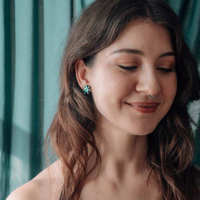 Pepper You: Hand Drawn Star Studs in Marble Teal Sparkle