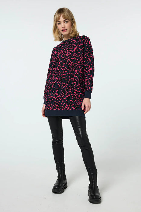 Scamp & Dude: Navy with Black and Pink Shadow Leopard Oversized Tunic
