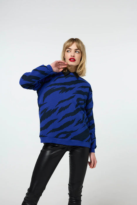 Scamp & Dude: Blue with Black Graphic Tiger Oversized Sweatshirt - Adult