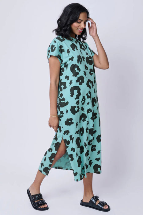 Scamp & Dude: Khaki with Black Leopard Midi T-Shirt Dress