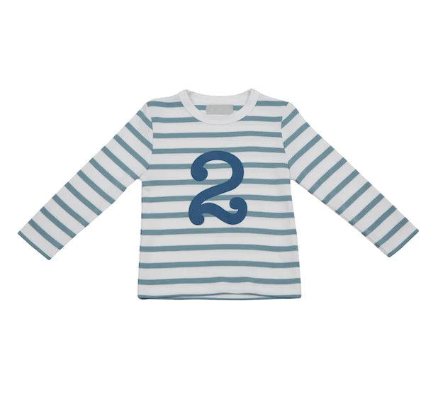 Bob & Blossom: Ocean Blue & White Breton Striped Number 2 T Shirt