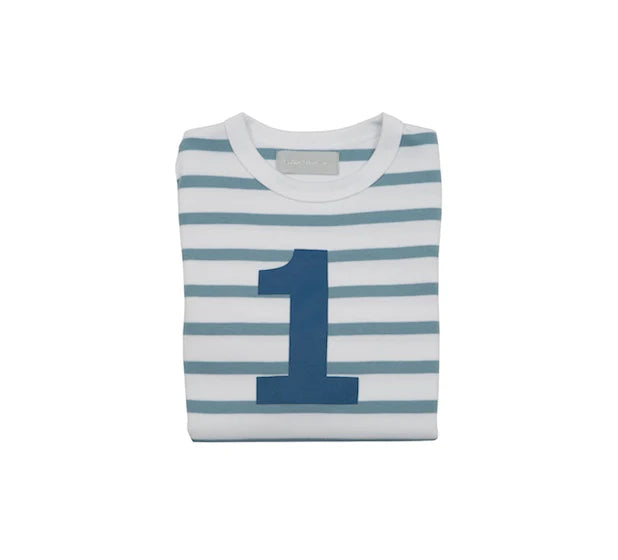 Bob & Blossom: Ocean Blue & White Breton Striped Number 1 T Shirt