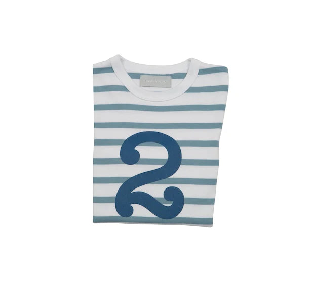 Bob & Blossom: Ocean Blue & White Breton Striped Number 2 T Shirt
