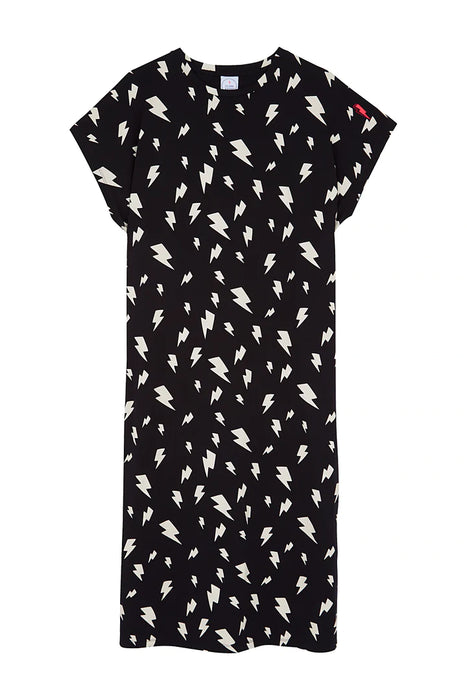 Scamp & Dude: Black with White Lightning Bolt Midi T-Shirt Dress