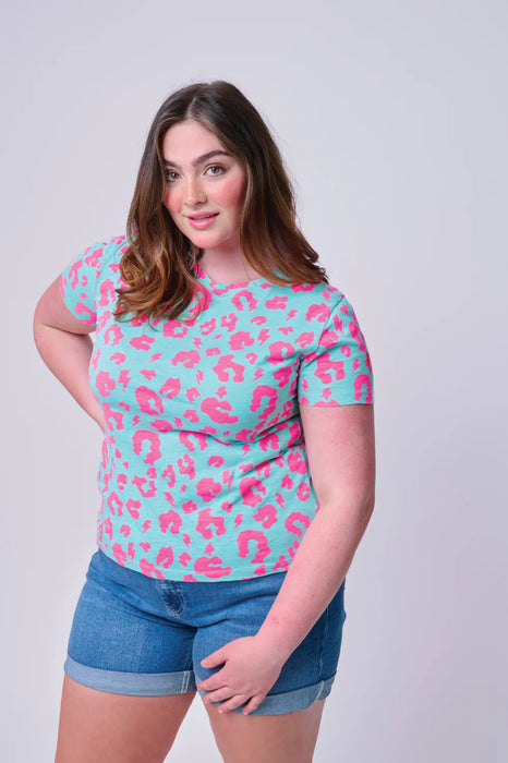 Scamp & Dude: Green with Neon Pink Leopard T-Shirt