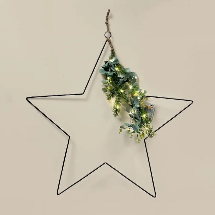 Black Wire Star with Led Foliage, 70cm