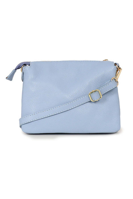 Azure Blue Italian Leather Triple Section Crossbody bag
