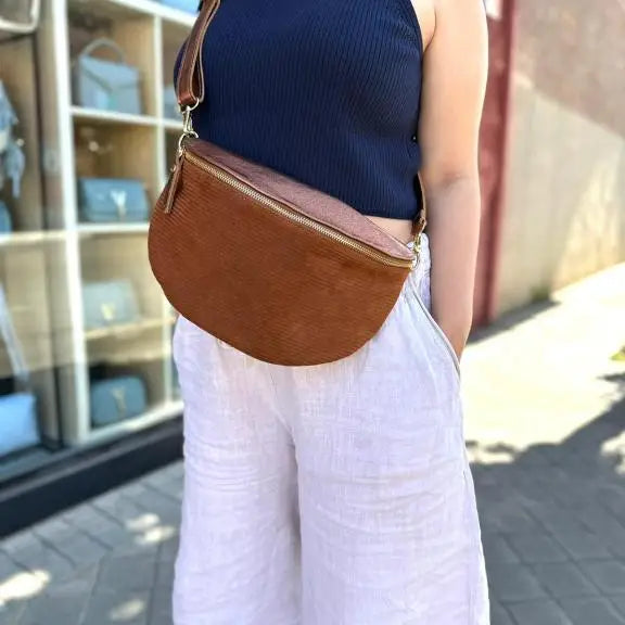 Bronze and Cord Half Moon Crossbody Bag