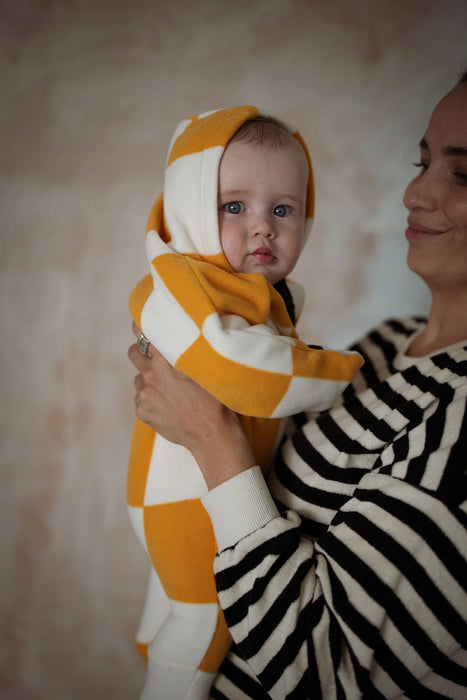 Another Fox: Checkerboard Fleece Baby Pramsuit