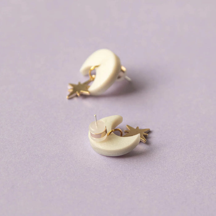 Pepper You: Celestial Gold Star Stud Earrings in Pearly White