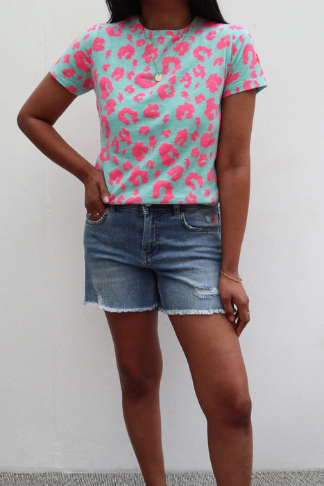 Scamp & Dude: Green with Neon Pink Leopard T-Shirt