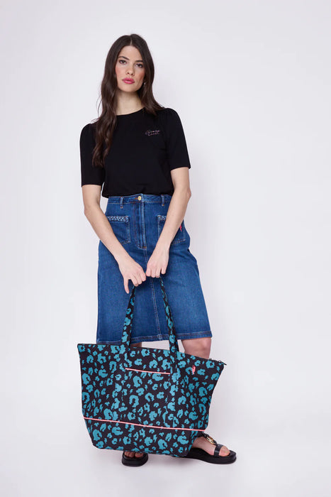 Scamp & Dude: Black with Khaki Leopard Weekender Bag