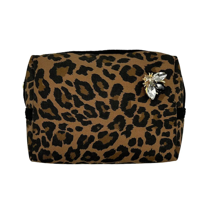 Sixton London: Leopard Print Make-Up Bag & Luna Bee Pin - Large