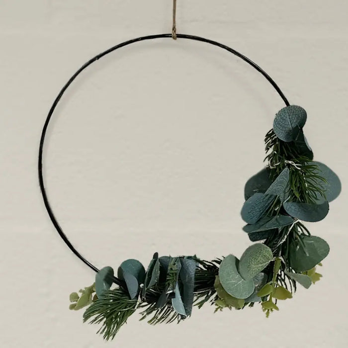 Led Hoop Half Wreath with Leaves and Lights, 50cm