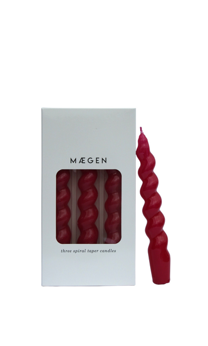 Maegen Spiral Taper Candle - Magenta 3 pack