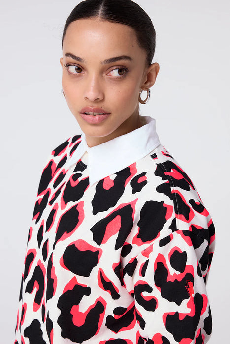 Scamp & Dude: Ivory with Neon Coral and Black Mega Shadow Leopard Oversized Sweatshirt