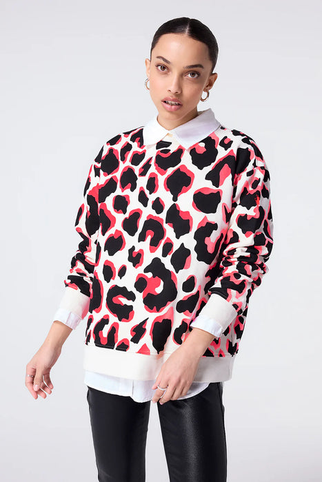 Scamp & Dude: Ivory with Neon Coral and Black Mega Shadow Leopard Oversized Sweatshirt
