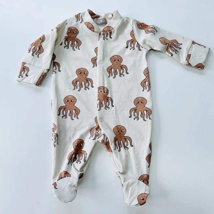 Eddie & Bee: Organic Cotton Baby Sleepsuit - Baby Octopus