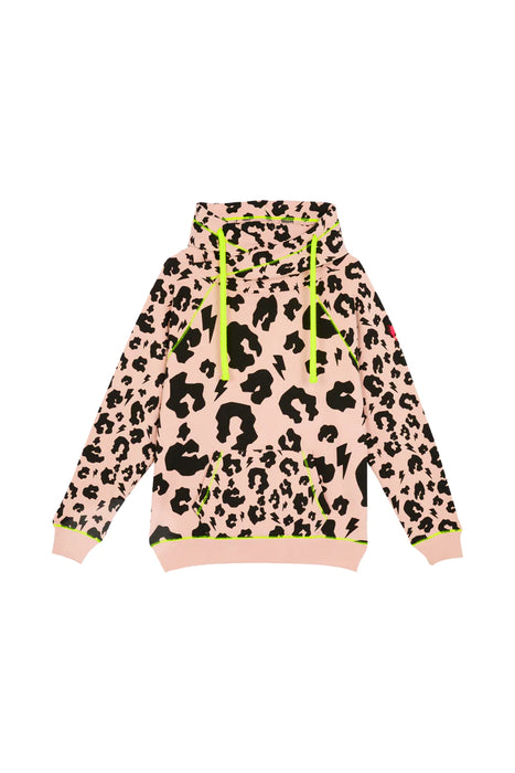 Scamp & Dude: Pale Peach with Black Mixed Leopard Cowl Neck Hoodie