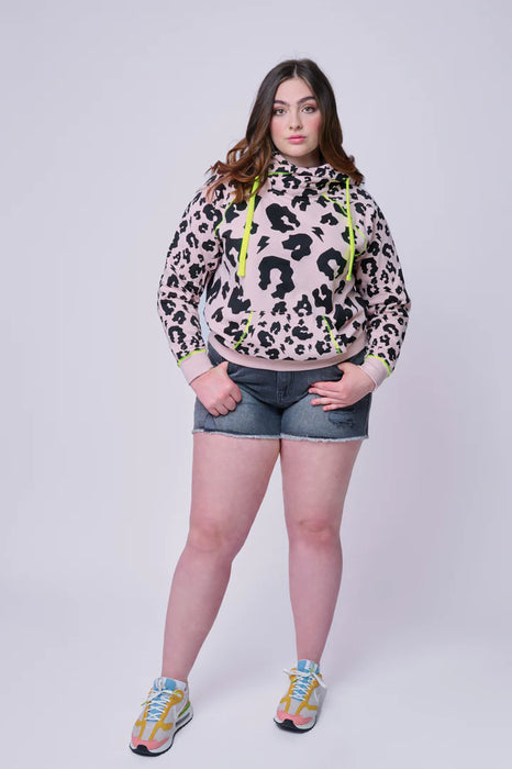 Scamp & Dude: Pale Peach with Black Mixed Leopard Cowl Neck Hoodie