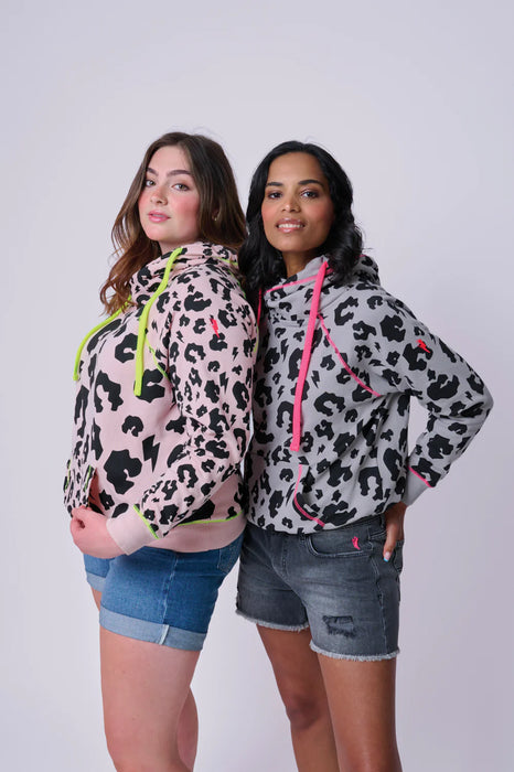 Scamp & Dude: Pale Peach with Black Mixed Leopard Cowl Neck Hoodie