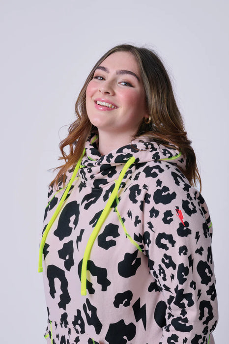 Scamp & Dude: Pale Peach with Black Mixed Leopard Cowl Neck Hoodie