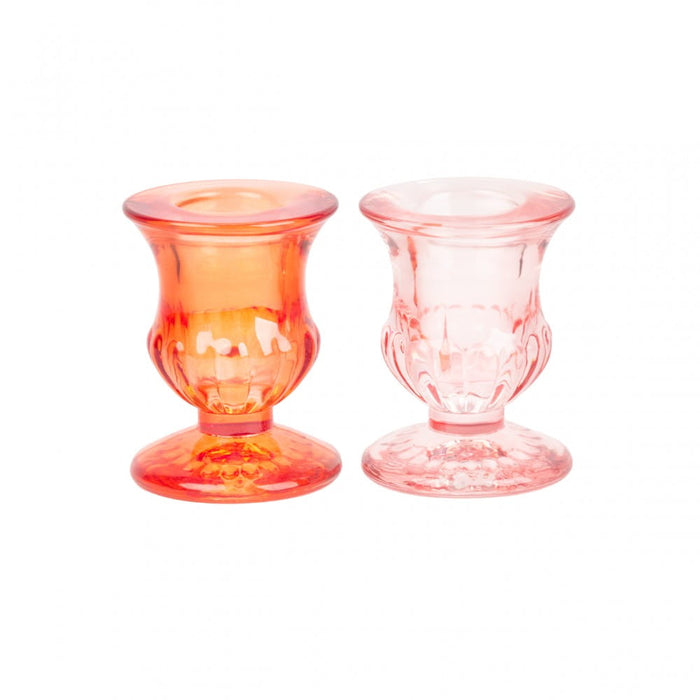 Crystal candle holders in pin and red - Set of 2