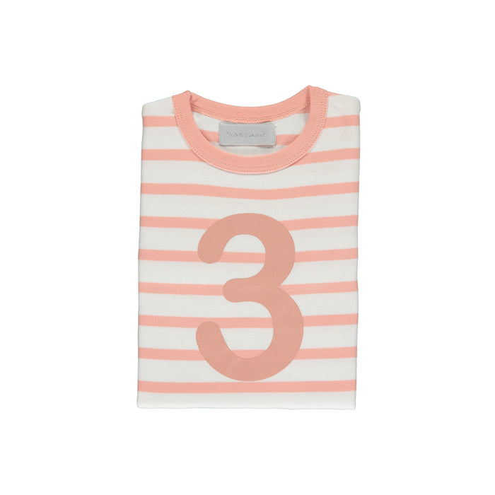 Bob & Blossom: Shrimp & White Breton Striped Number 3 T Shirt
