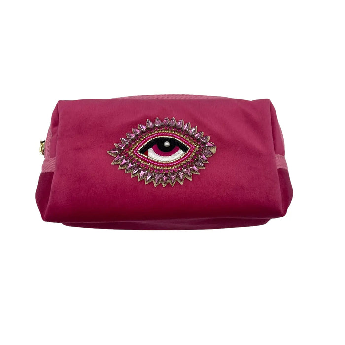 Sixton London: Bright Pink Make-Up Bag & Rose Eye Pin - Recycled Velvet