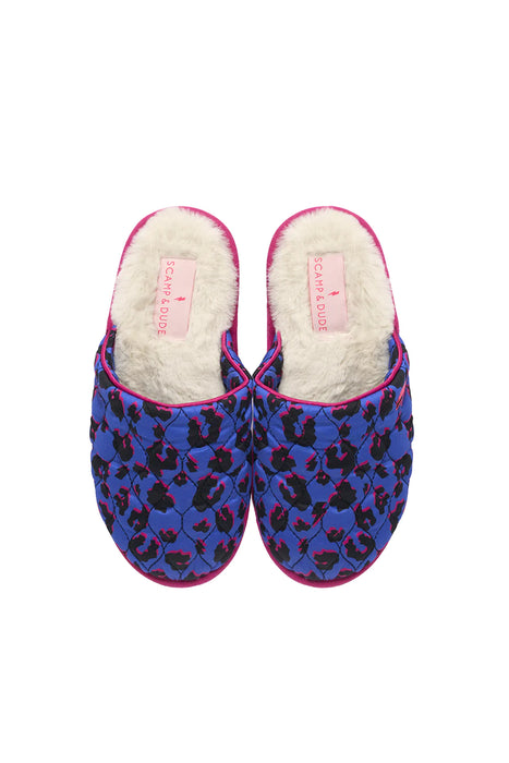 Scamp & Dude: Blue with Black and Pink Shadow Leopard Eye Mask and Slipper Set