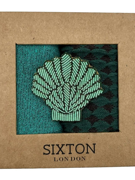 Sixton London: Turquoise Mix Duo Sock Box with Mint Shell Brooch