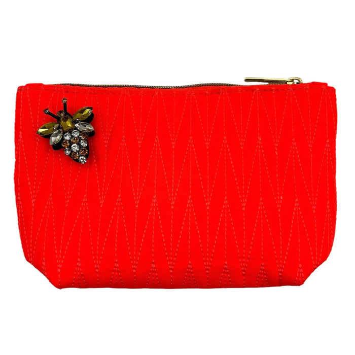 Sixton London: Orange Tribeca Make Up Bag with Queen Bee Pin