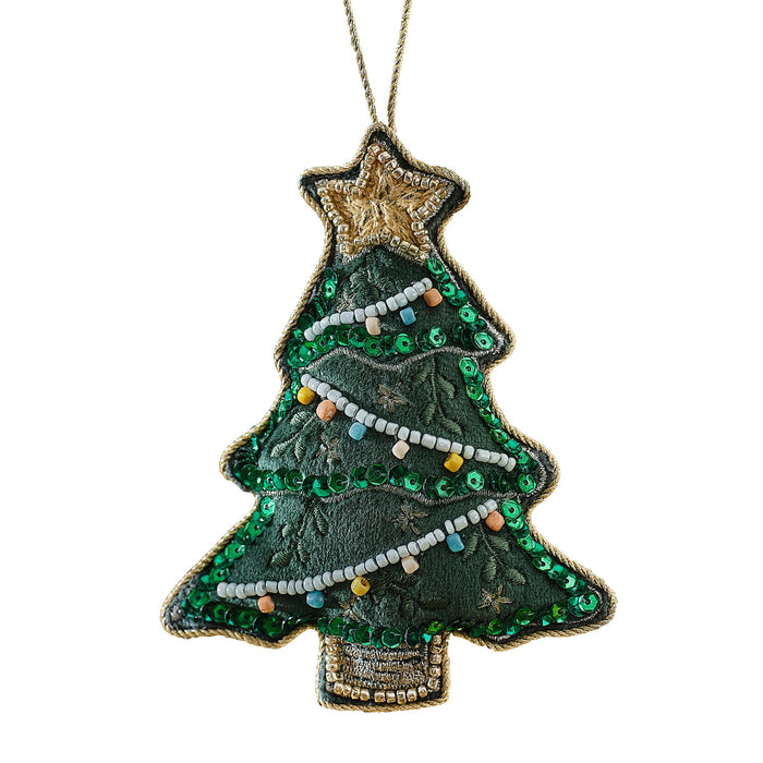 Velvet Beaded Christmas Tree Hanging Decoration