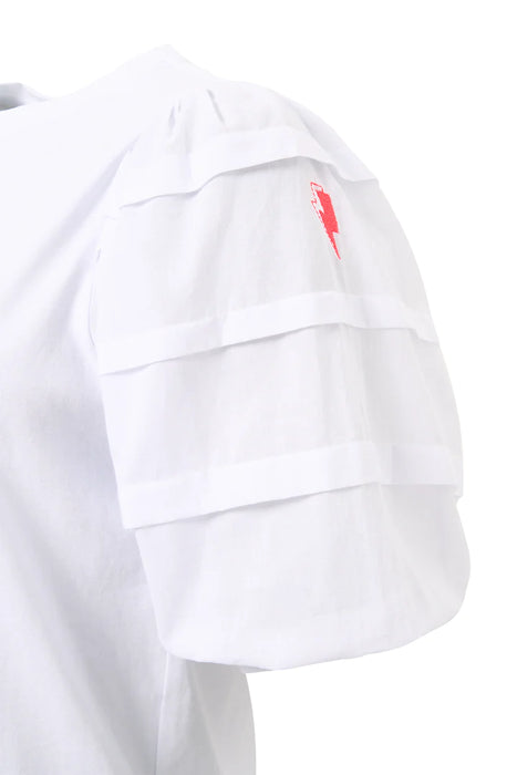Scamp & Dude: White Pintuck Sleeve T-Shirt