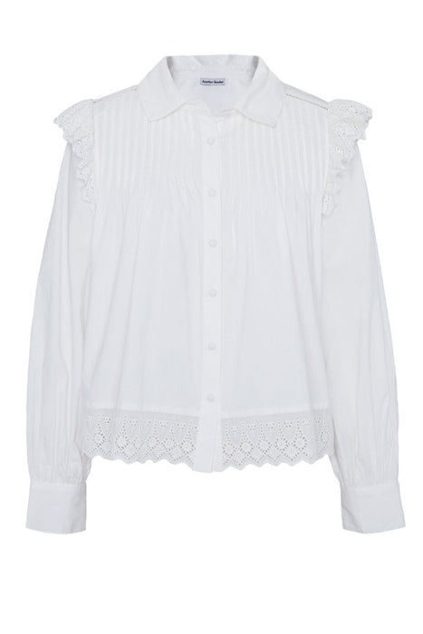 Pintuck Detail Lace Trim Shirt White