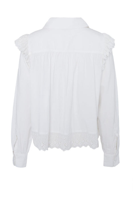 Pintuck Detail Lace Trim Shirt White