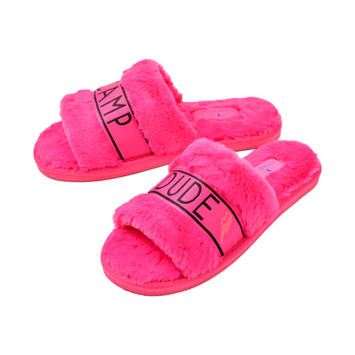 Scamp & Dude: Faux fur slider slippers in hot pink