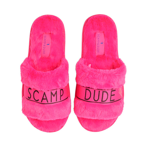 Scamp & Dude: Faux fur slider slippers in hot pink