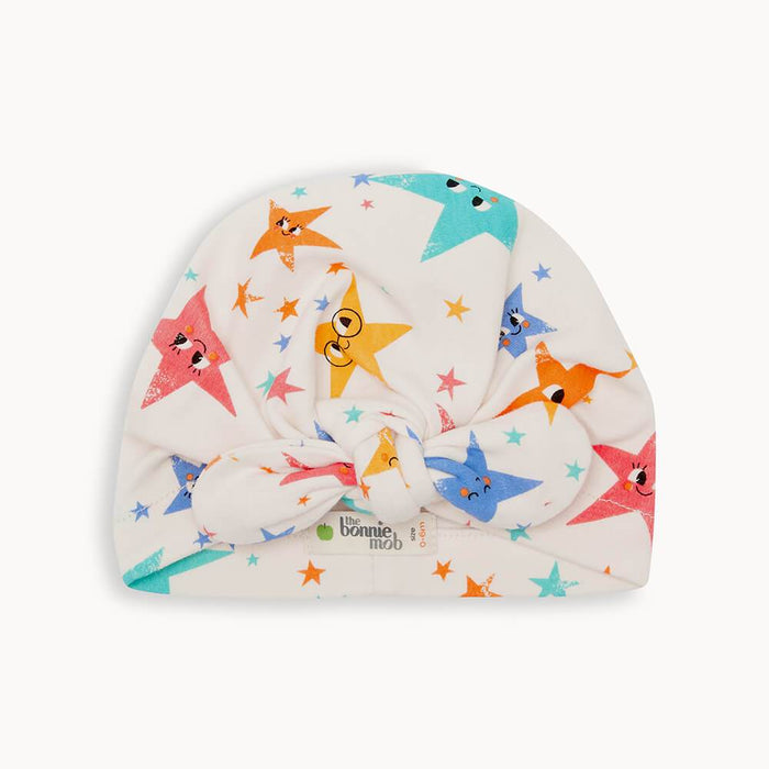 The Bonny Mob: CUPID - Rainbow Stars Organic Baby Turban Hat With Bow
