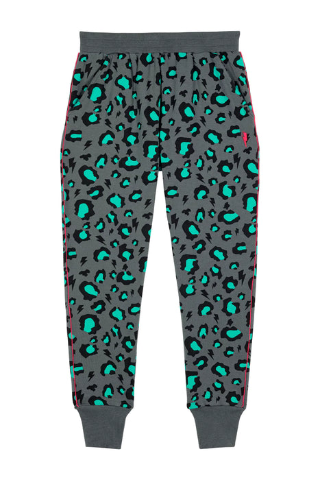 Scamp & Dude: Grey with Green Snow Leopard Cosy Joggers - Adult