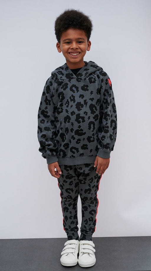 Scamp & Dude: Kids super soft hoodie - grey leopard and lightning bolt