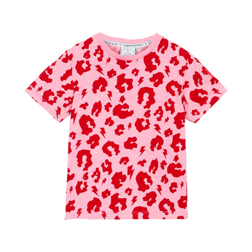 Scamp & Dude: Kids t-shirt - pink & red leopard and lightning bolt