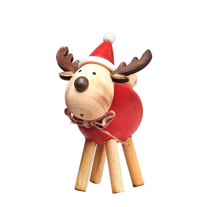 Rudi Reindeer With Red Tummy Standing Wooden Decoration